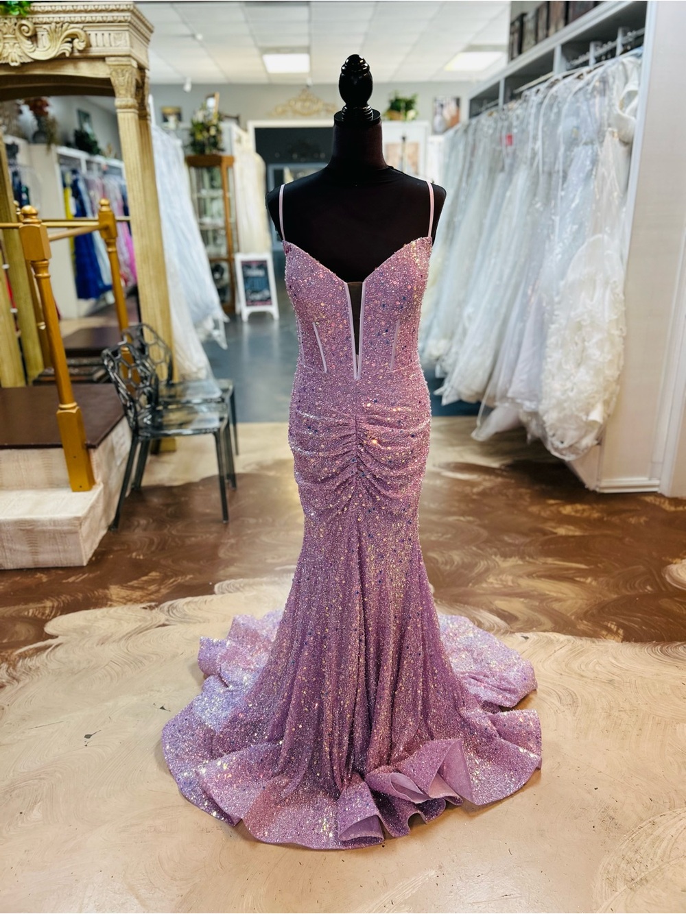 Portia and Scarlett Lavender Sequin Mermaid Gown